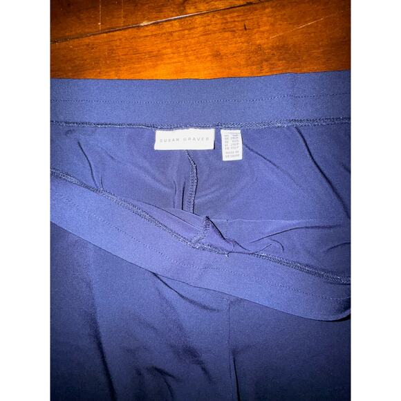 Susan Graver Pants Sz 1XP Liquid Knit Navy Wide Leg Cropped - High Waist Pull-on - Picture 5 of 10